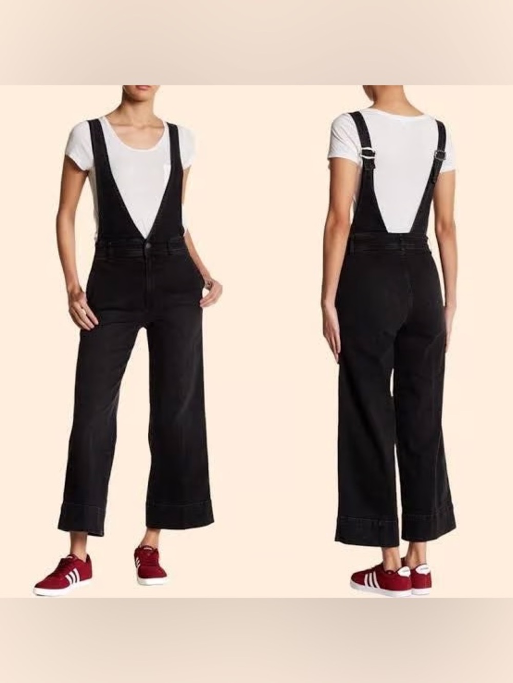 Free People Black Wide Leg Denim Overalls Jumpsuit Adjustable Straps 4 Y2K Boho